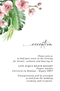 palma-stat-10-32 | Tropical reception Card with orchids - 4x6: palma-stat-10-32-set | Tropical wedding invitation with orchid set