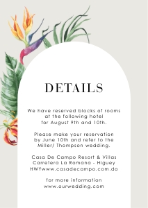 palma-stat-10-33 | Tropical Flowers details Card - A6: palma-stat-10-33-set | tropical  flowers wedding invitation set