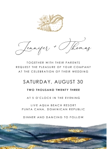 noa-stat-02-02 | NOA wedding invitation - 5x7": noa-stat-02-02-set | Navy and gold beach wedding invitation Suite