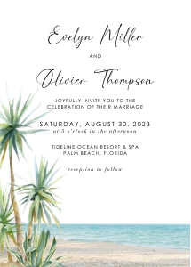 palma-stat-10-52 | SELMA Palm Tree Wedding invitations - 5x7": palma-stat-10-52 SELMA | Palm Tree Wedding invitations