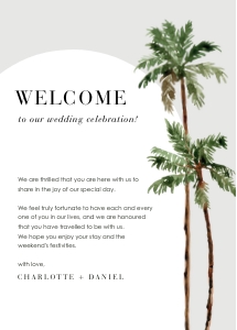 palma-stat-10-53 | Modern Palm tree wedding itinerary card - 5x7": palma-stat-10-53 | palm tree itinerary card