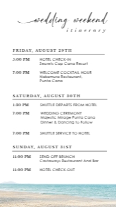 palma-evite-10-23 | SELMA Palm tree wedding itinerary card digital: palma-evite-10-23 | Digital palm tree wedding itinerary
