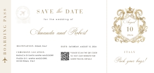 sofia-stat-16-43 | Gold Boarding Pass Save the Date 21x9.9cm: sofia-stat-16-43 | GOLD Boarding Pass Save the Date