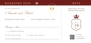 sofia-stat-16-44 | 21x9.9cm Boarding Pass RSVP: sofia-stat-16-44 | USA red passport wedding invitation suite