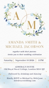 azzurra-evite-17-02 | Dusty blue Wedding Invitation with RSVP: azzurra-evite-17-02 | Dusty Blue Wedding Invitation