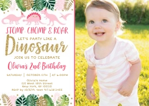 Pink Dinosaur Photo Invite design preview