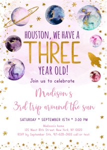 A586 Three Year Old Pink Invite design preview