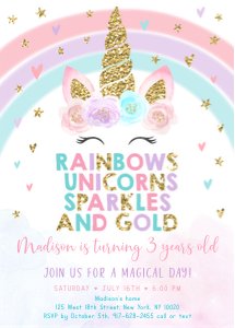 Editable Unicorn Rainbow Birthday Invitation design preview