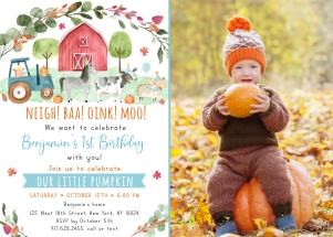 A511 Fall Farm Birthday Photo Invite Boy design preview