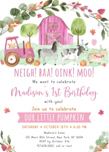 A510 Fall Farm Birthday Invite Pink design preview