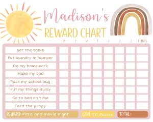 Sun Rainbow Boho Reward Chart: Sun Rainbow Boho Reward Chart