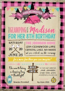 Glamping Pink Plaid Invitation 5x7 TheSassabyPartyCo design preview