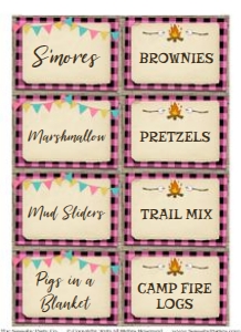 Camping Pink Plaid Party Labels 8x11 Alouette Digital design preview