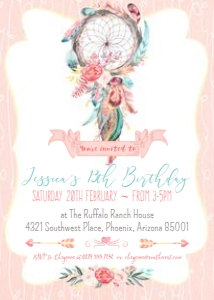 Dreamcatcher Boho Invitation Pink 5x7 Alouette Digital design preview