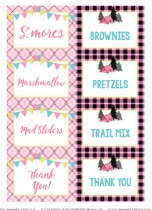 Camping Soft Pink Plaid Party Labels 8x11 Alouette Digital design preview