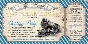 Polar Express Party Ticket Invitation BLUE TheSassabyPartyCo 4"x8" design preview
