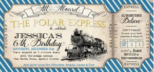 Polar Express Birthday Ticket Invitation BLUE TheSassabyPartyCo DL: Polar Express Birthday Ticket Invitation BLUE TheSassabyPartyCo 4"x8"