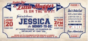 Vintage Baseball Ticket Little Slugger Baby Invitation TheSassabyPartyCo DL: Vintage Baseball Ticket Little Slugger Baby Invitation TheSassabyPartyCo 4"x8"