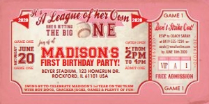 A League of Her Own 1st Bday Baseball Ticket Invitation TheSassabyPartyCo 4"x8": A League of Her Own 1st Bday Baseball Ticket Invitation Alouette Digital 4"x8"