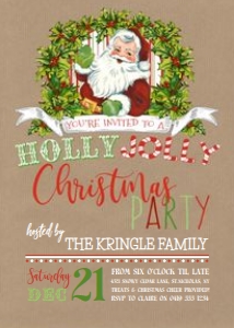Holly Jolly Christmas Santa Brown Invitation TheSassabyPartyCo 5x7: Holly Jolly Christmas Santa Brown Invitation TheSassabyPartyCo 5x7