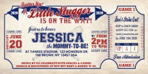 Vintage Baseball Ticket Little Slugger Baby Invitation TheSassabyPartyCo 4"x8": Vintage Baseball Ticket Little Slugger Baby Invitation TheSassabyPartyCo 4"x8"