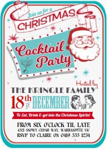 Retro Christmas Cocktail Party Invitation AQUA TheSassabyPartyCo 5x7 design preview