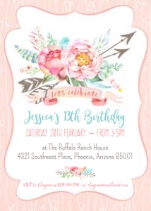 Arrows Boho Pink Invitation TheSassabyPartyCo 5x7: Arrows Boho Pink Invitation Alouette Digital 5x7