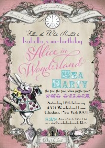 Alice in Wonderland Invitation Pastel TheSassabyPartyCo 5x7: Alice in Wonderland Invitation Pastel Alouette Digital 5x7