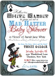 Mad Hatter Baby Shower Blue TheSassabyPartyCo 5x7: Mad Hatter Baby Shower Blue TheSassabyPartyCo 5x7