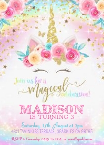 Unicorn Rainbow Invitation UR1 TheSassabyPartyCo 5x7: Unicorn Rainbow Invitation UR1 TheSassabyPartyCo 5x7