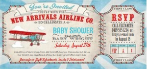 Vintage Airplane BABY Ticket Invitation TheSassabyPartyCo DL: Vintage Airplane BABY Ticket Invitation TheSassabyPartyCo 4"x8"