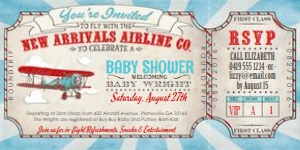 Vintage Airplane BABY Ticket Invitation TheSassabyPartyCo 4"x8": Vintage Airplane BABY Ticket Invitation TheSassabyPartyCo 4"x8"