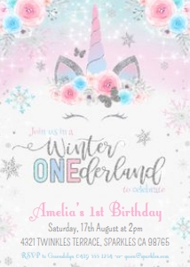 Winter Onederland Unicorn Invitation Pastel 2 TheSassabyPartyCo 5x7: Winter Onederland Unicorn Invitation Pastel 2 TheSassabyPartyCo 5x7