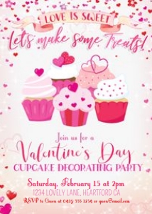 Valentine's Day CUPCAKE DECORATING Party Invitation 5x7 design preview