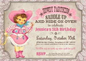 Little Cowgirl Invitation BR TheSassabyPartyCo 5x7: Little Cowgirl Invitation BR TheSassabyPartyCo 5x7