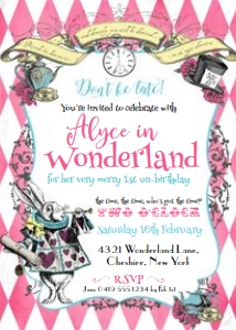 Alice in Wonderland Your Name Birthday Invitation Pink v2: Alice in Wonderland Your Name Birthday Invitation Pink v2