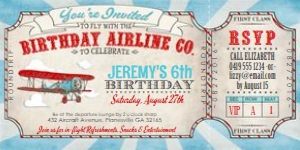 Vintage Airplane BDAY Ticket Invitation TheSassabyPartyCo 4"x8": Vintage Airplane BDAY Ticket Invitation TheSassabyPartyCo 4"x8"