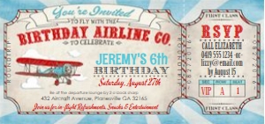 Vintage Airplane BDAY Ticket Invitation TheSassabyPartyCo DL: Vintage Airplane BDAY Ticket Invitation TheSassabyPartyCo 4"x8"