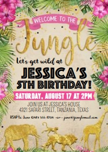 Jungle Safari Girls Invitation GB TheSassabyPartyCo 5x7: Jungle Safari Girls Invitation GB TheSassabyPartyCo 5x7