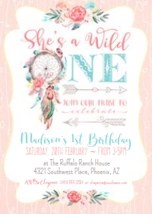 Boho Wild One Dreamcatcher Invitation Pink 5x7 design preview