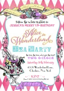 Alice in Wonderland Tea Party Invitation Pink TheSassabyPartyCo: Alice in Wonderland Tea Party Invitation Pink Alouette Digital