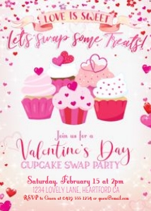 Valentine's Day CUPCAKE SWAP Party Invitation 5x7 design preview