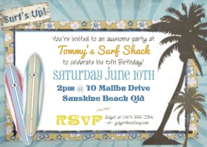 Retro Surf Beach Party Invitation 5x7: Retro Surf Beach Party Invitation 5x7