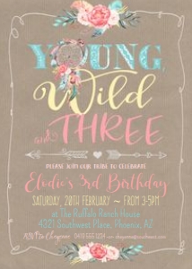 Young Wild & Three Boho Dreamcatcher Invitation Kraft 5x7 design preview