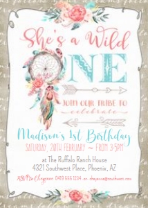 Boho Wild One Dreamcatcher Invitation Nat 5x7 design preview