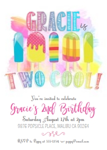 Popsicle TWO COOL 2nd Bday Invitation TheSassabyPartyCo 5x7: Popsicle TWO COOL 2nd Bday Invitation TheSassabyPartyCo 5x7