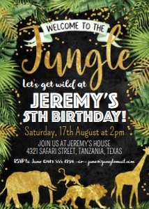 Jungle Safari Invitation GCh TheSassabyPartyCo 5x7: Jungle Safari Invitation GCh TheSassabyPartyCo 5x7