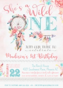 Boho Wild One Dreamcatcher Invitation White 5x7 design preview