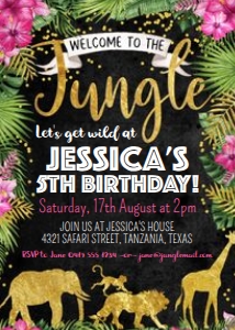 Jungle Safari Girls Invitation GCh TheSassabyPartyCo 5x7 design preview