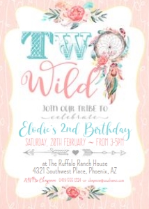 Boho Two Wild Dreamcatcher Invitation Pink 5x7 design preview
